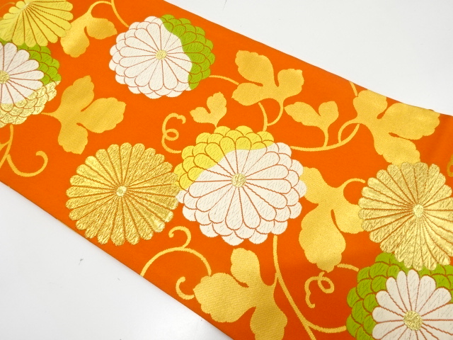 JAPANESE NAGOYA OBI / WOVEN KIKU ARABESQUE